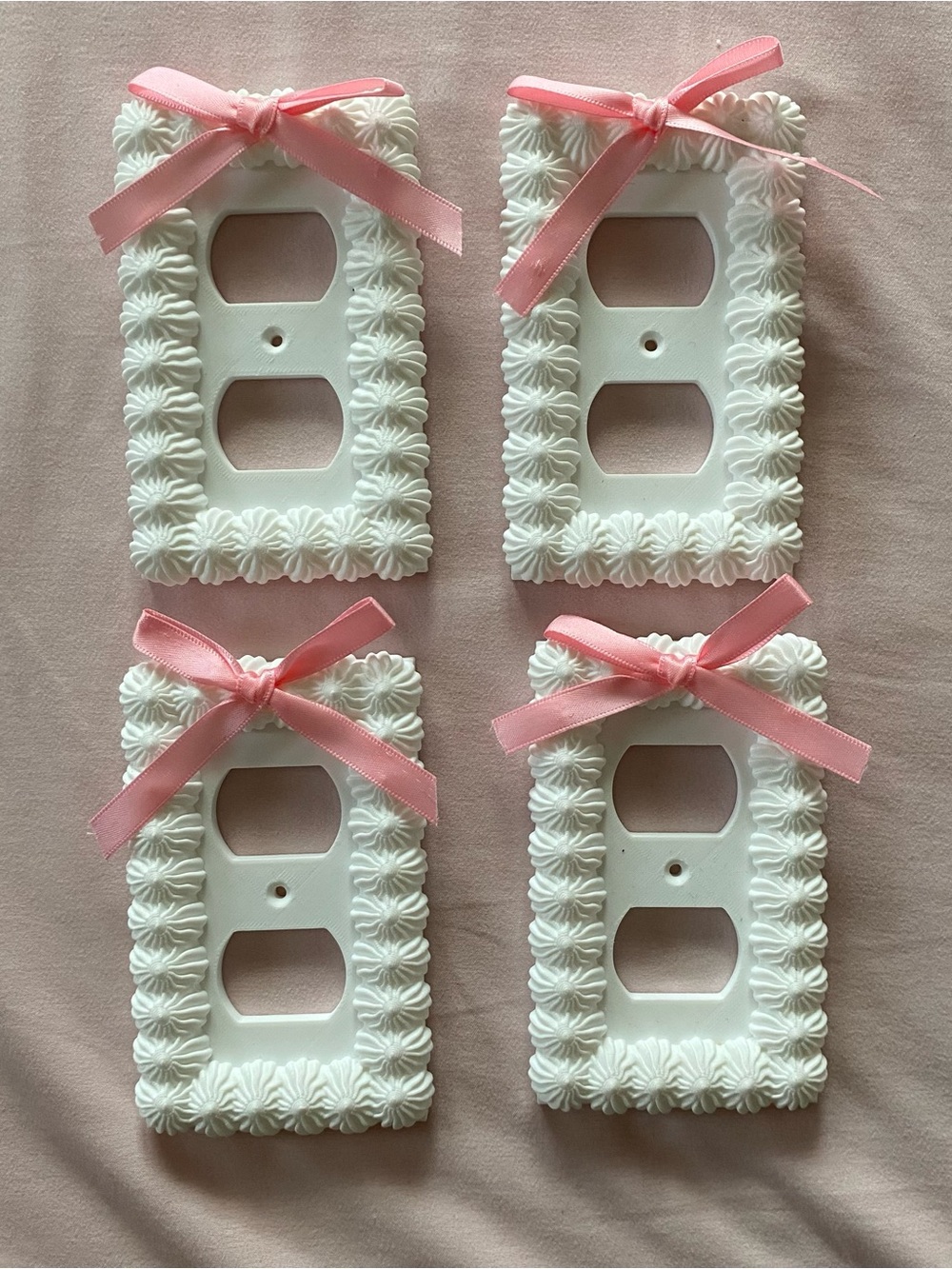 Set of 4 White & Pink Cake Coquette Wallplate Outlet Covers